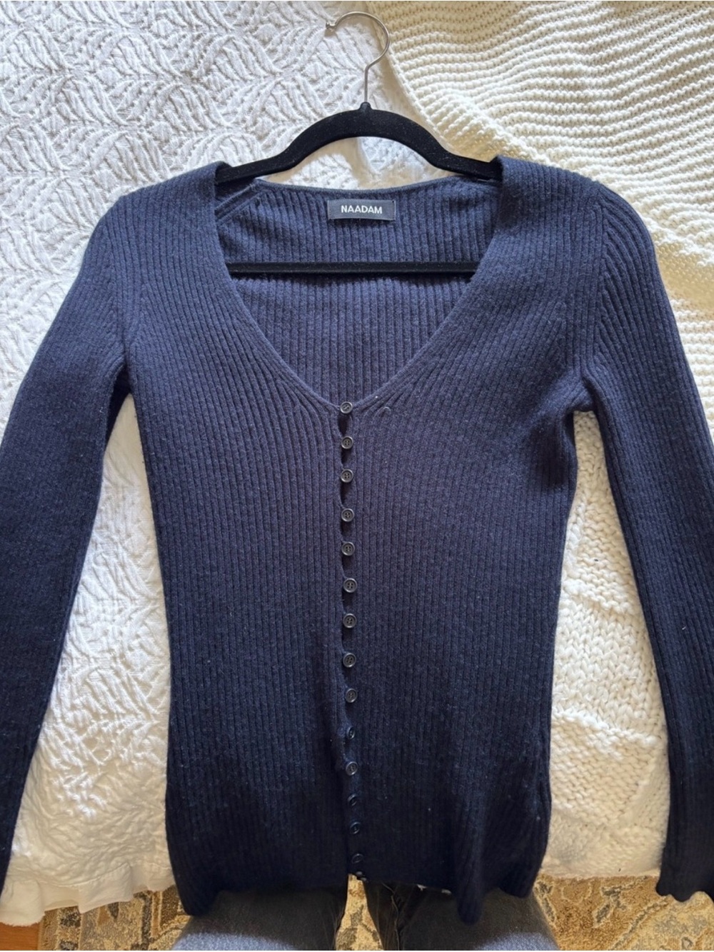 NAADMAM Ribbed V-Neck Button-Front Sweater - Black